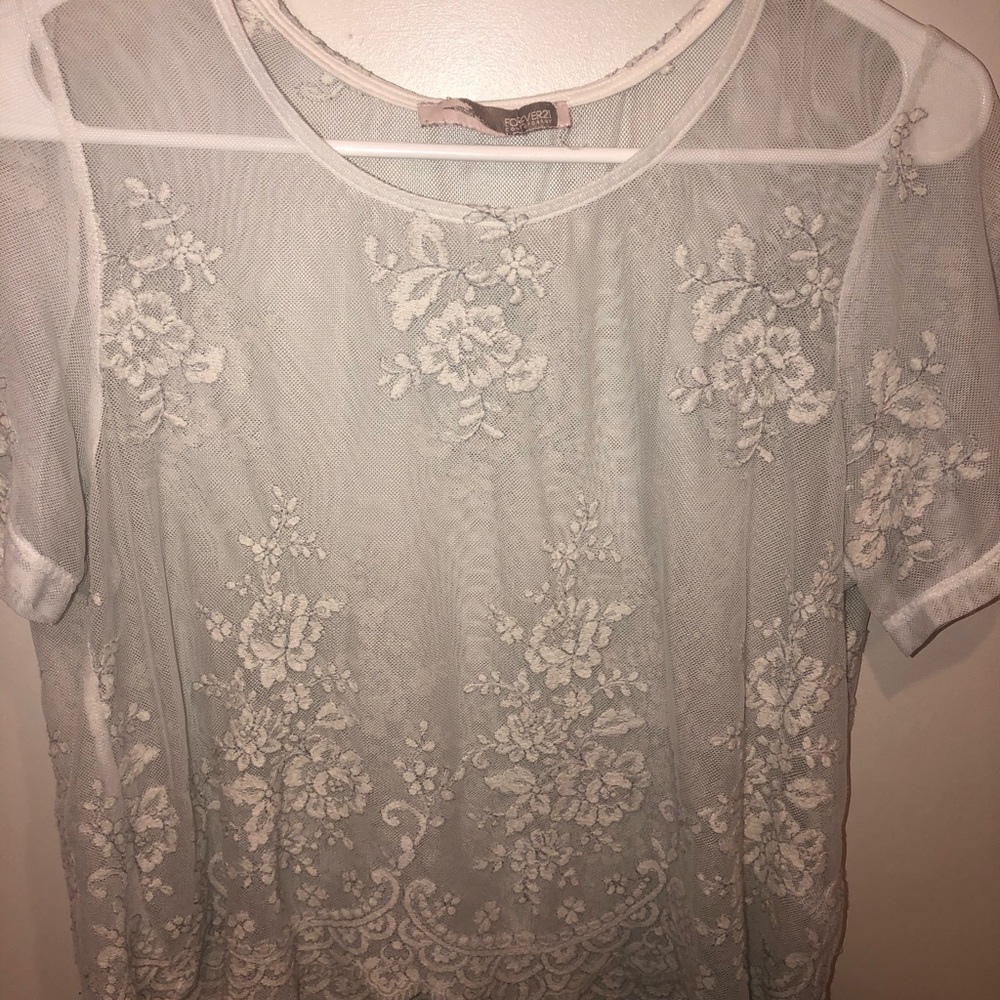 Blue lace mesh short sleeve shirt